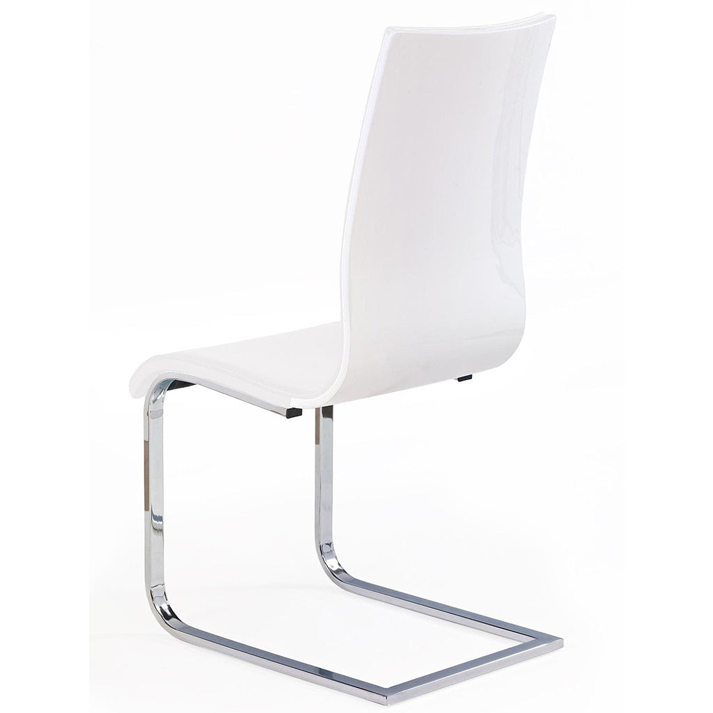 White faux leather dining chairs with chrome steel legs