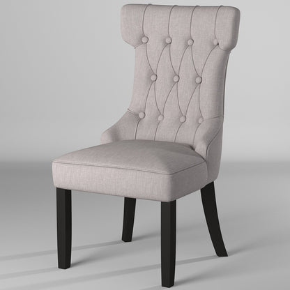 Manchester Dining Chair, Set of 2, Light Grey Upholstery, Black Legs, Upholstered, Solid Rubberwood with Linen Like Polyester Fabric, 3868-02 Brand: Alpine Furniture, Size: 22inW x 26.5inD x 41inH, Material: Solid Rubberwood with Linen Like Polyester Fabric, Color: Light Grey Upholstery, Black Legs