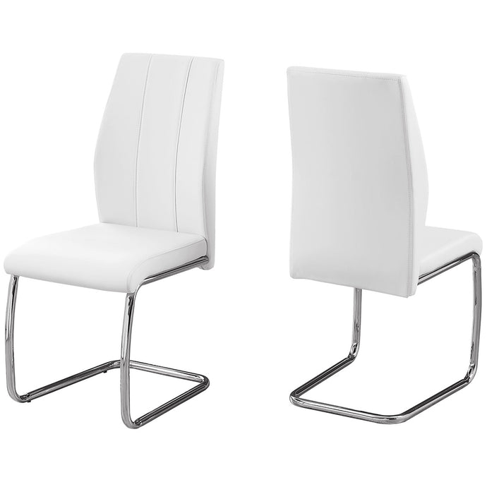 Set of 2 Dining Chairs, White Faux Leather, Chrome Frame, 332601