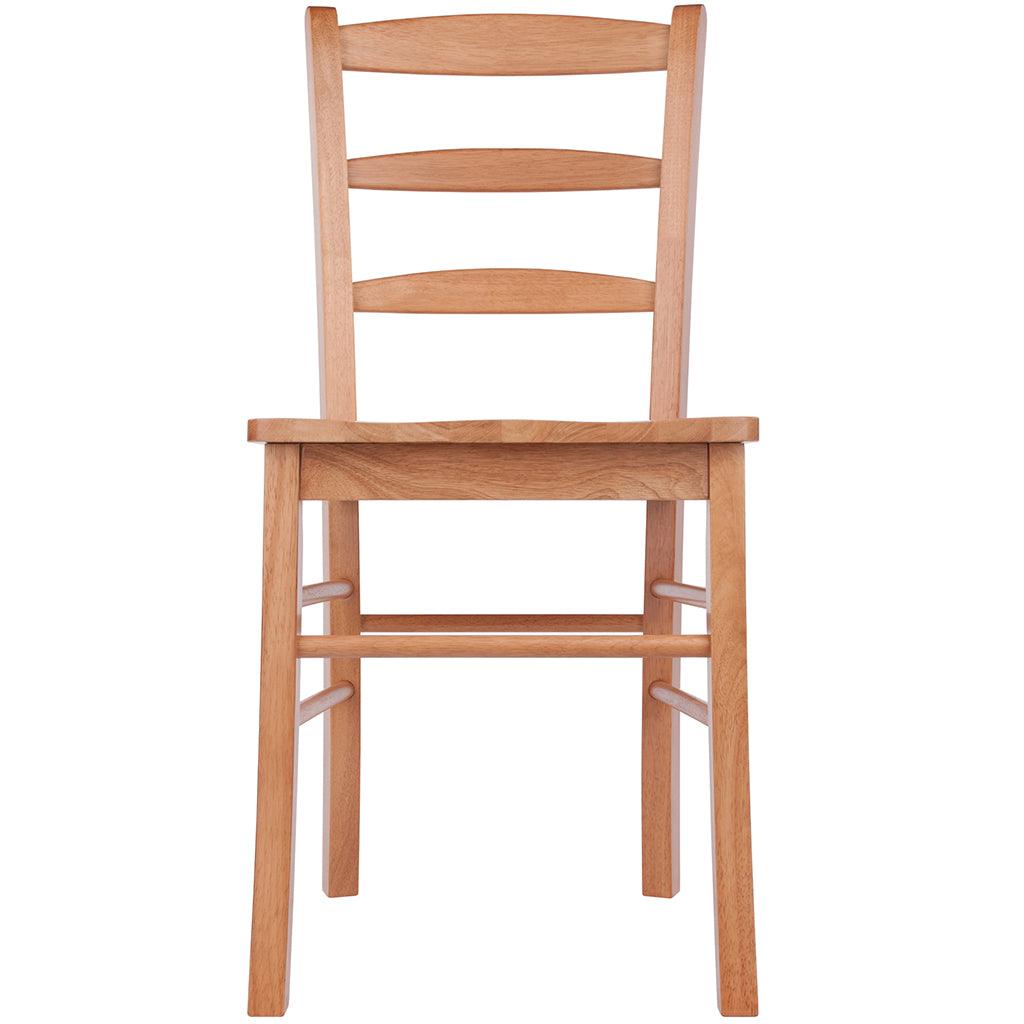 Solid oak wood dining chairs with a classic ladder-back design and light oak finish, set of 2