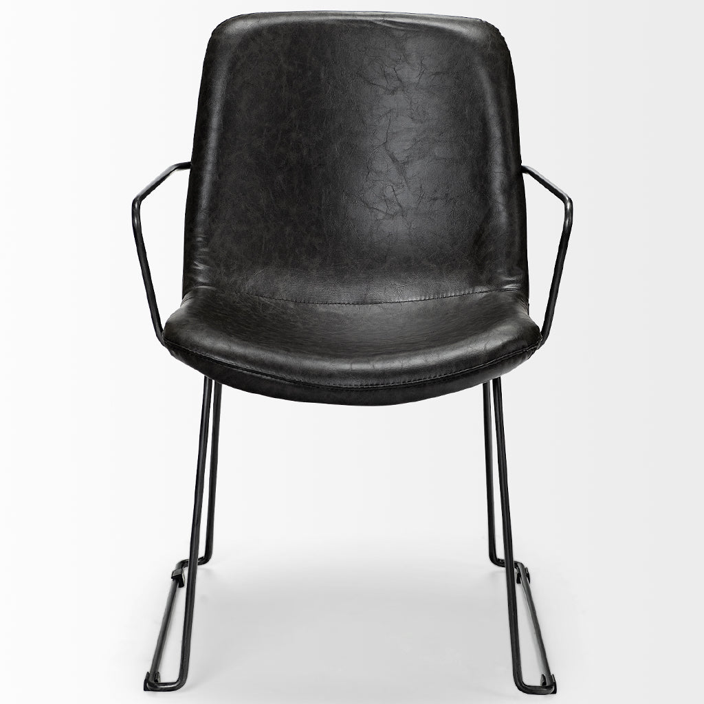 Black Faux Leather Seat, Black Iron Frame Dining Chair