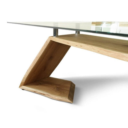 Maxima House Zorg Dining Table with tempered glass top and oak wood base.