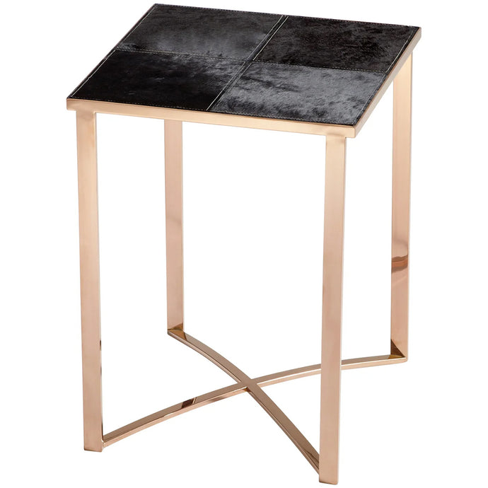 Modern Reality | Cowhide Upholstered Rose Gold End Table, 06005