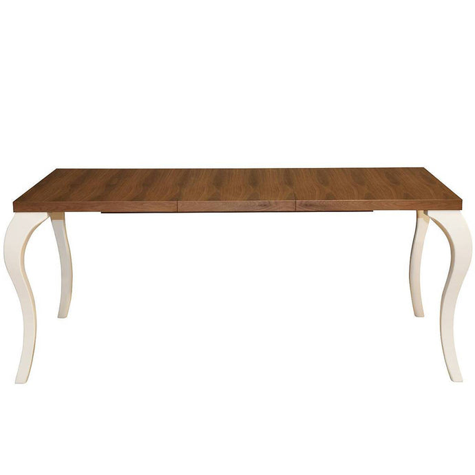 Belleza | Solid Wood Extendable Dining Table, Rectangular, Beech & Oak Wood, DT0013 Brand: Maxima House Size: 55.1inW x  31.5inD x  30inH, Extended: 74.8inW x  31.5inD x  30inH Weight: 99.2lb, Shape: Rectangular, Material: Top: Oak, Base: Beech Seating Capacity: Seats 6-8 people, Color: Top: Dark Wood Color, Base: White