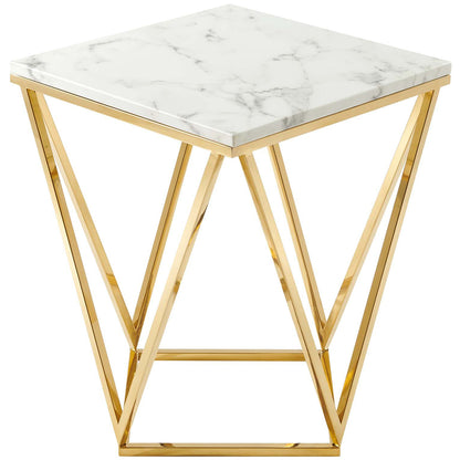 Vertex | 18" Marble Gold End Table, Stainless Steel Base, EEI-4206-GLD-WHI