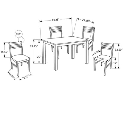 Rectangular Dining Table Set, 4 Seater, MDF, Cappuccino Color, 332620 Brand: Homeroots, Table Size: 43.25inW x 29.5inD x  29.75inH, Chair Size: 14.50inW x  15.5inD x  32.5inH, Seat Height: 17in, Table Shape: Rectangular, Material: MDF, Seating Capacity: Seats 4, Color: Cappuccino & Beige Color