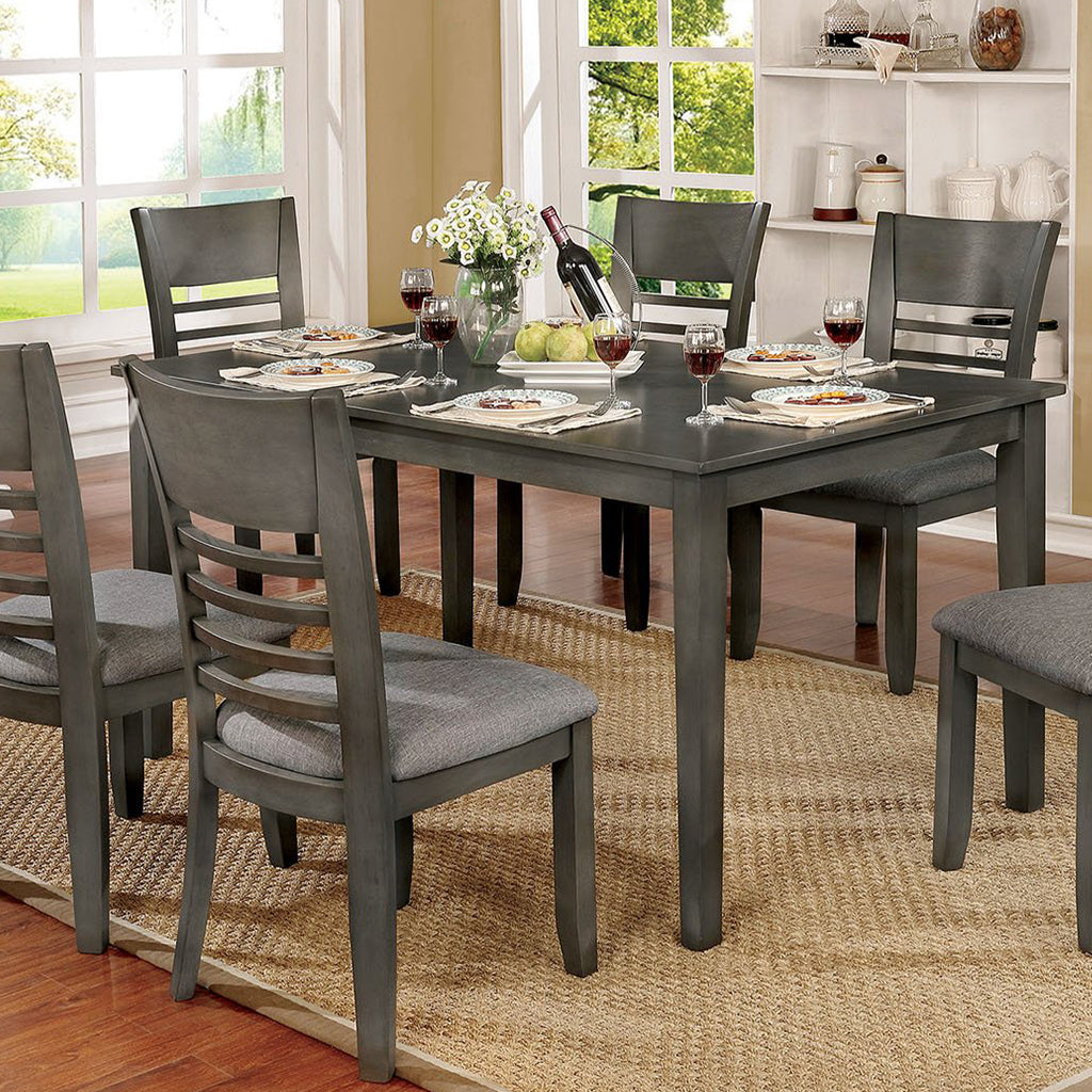 Benzara Transitional Style Table with Tapered Legs, Rectangular, Solid Wood, Gray, BM188398 Size: 60inW x 36inD x 30inH; Weight: 69.6lb; Shape: Rectangular Material: Solid Wood; Seating Capacity: Seats 4-6 people; Color: Gray