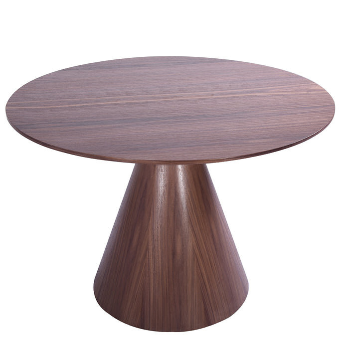 Kira | 47 Inch Table, Round, MDF Table, Walnut Veneer Top And Base Brand: Whiteline Modern Living Size: 47inD x 30inH Weight: 84lb Shape: Round Material: MDF; Walnut Veneer Top & Base; Seating Capacity: Seats 2-4 people; Color: Walnut Veneer, DT1428-WLT