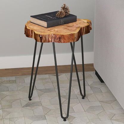 Nila | Acacia Tree Stump End Table Metal Legs, 501-329NAT