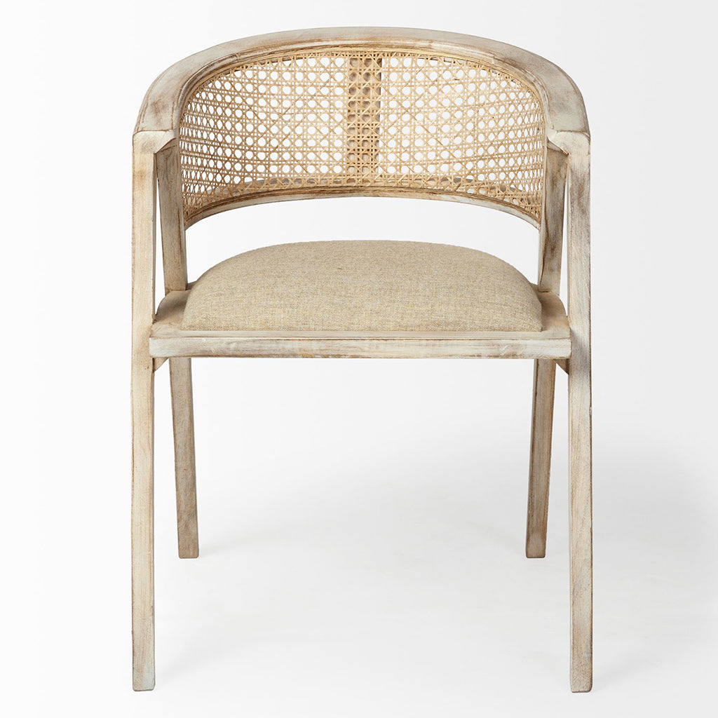 Blonde Linen Seat Dining Chair, Mango Wood Frame