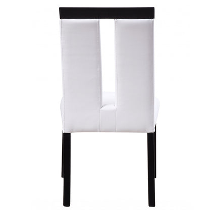 White Faux Leather Upholstered Seat, Wood Base Dining Chair