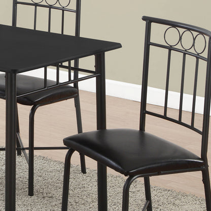 Rectangular Black Table With Metal Base, Leather Chairs, Set For 4, 332567 Brand: Homeroots, Table Size: 39.5inW x 27.5inD x 30inH, Chair Size: 13.5inW x 17.5inD x 35.5inH, Seat Height: 18in, Table Shape: Rectangular, Material: Polyurethane Board & Metal Base, Faux Leather With Metal Base Chairs, Seating Capacity: Seats 4, Color: Black