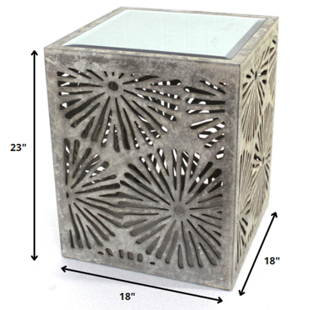 Floral Wooden Mirror End Table, 274370