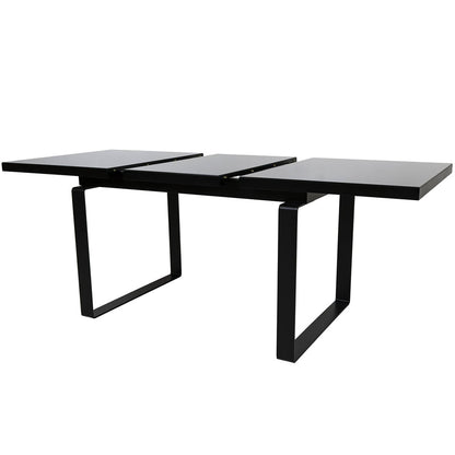 Simple | Dining Room Table With Extension Leaf, Black, Metal Glass, DT0027 Brand: Maxima House Size: 55.1inW x  33.4inD x  29.5inH, Extended: 74.8inW x  33.4inD x  29.5inH Weight: 187.3lb, Shape: Rectangular, Top: Tempered Glass, Frame: Wood, Base: Metal, Seating Capacity: Seats 4-6 people, Color: Black