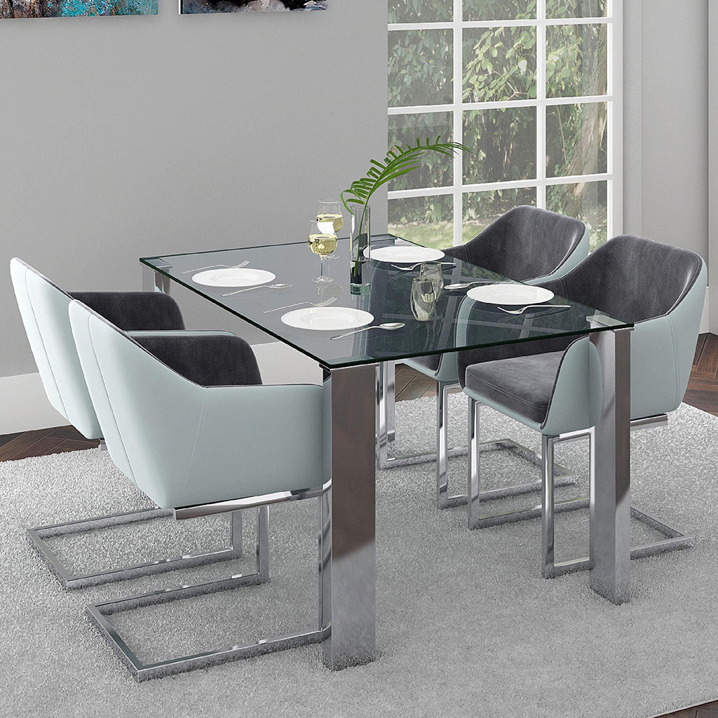 Frankfurt | Modern Stainless Steel Dining Table With Glass Top, 201-165