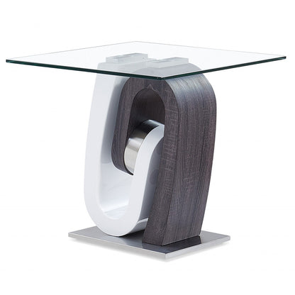 White and Gray Glass End Table, Square, 383811