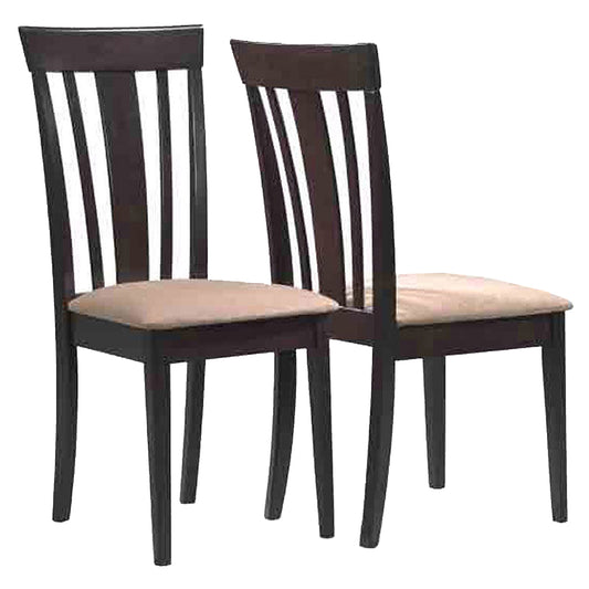 Set of 2 Dining Chairs, Microfiber & MDF, Brown & Beige Color