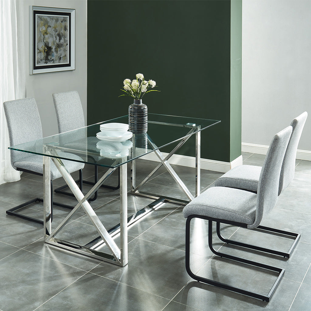 Lorenzo | Luxury Modern Glass Dining Table, Stainless Steel Base, 4 Seater, 201-521CH