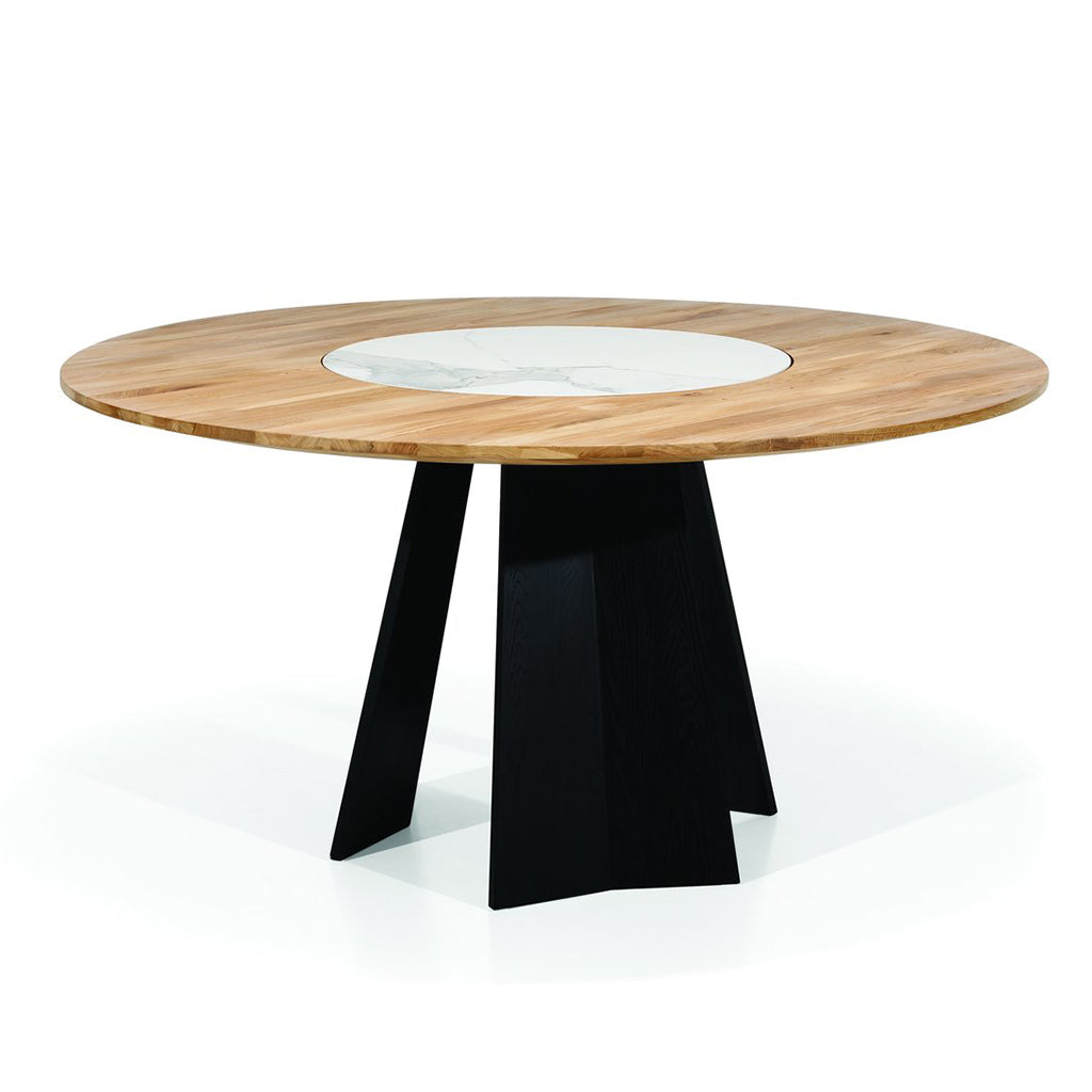 Oriana | Solid Round Dining Table, Oak Wood, Sintered Quartz, DT0046