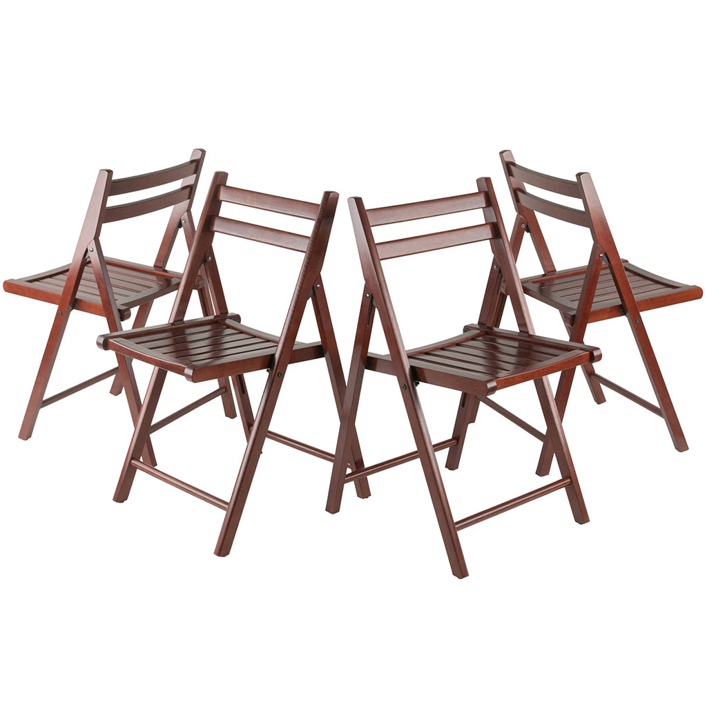 Robin Folding Chair, Set of 4, Brown Color, Walnut Wood, 94415 Brand: Winsome Wood, Size: 17.64inW x 20.10inD x 32.28inH, Seat height: 17.4in, Weight: 39lb, Material: Walnut Wood, Solid, Color: Dark Brown, Assembly Required: No! Weather Resistant: No