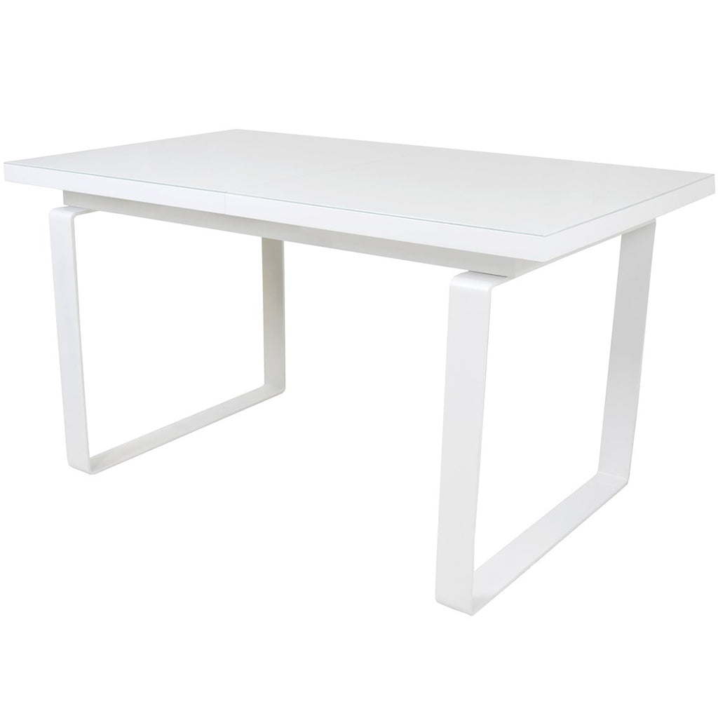 Simple | Dining Room Table With Extension Leaf, White, Metal & Glass, DT0028 Brand: Maxima House Size: 55.1inW x  33.4inD x  29.5inH, Extended: 74.8inW x  33.4inD x  29.5inH, Weight: 187.3lb, Shape: Rectangular, Material: Top: Tempered Glass Frame: Wood, Base: Metal, Seating Capacity: Seats 4-6 people, Color: White