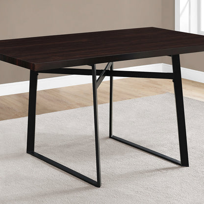 60" Wood And Metal Dining Table, Rectangular, Dark Brown 4 Seater, 4512839712703 Brand: Homeroots, Size: 60inW x  36inD x  30inH, Weight: 51lb, Shape: Rectangular, Material: Top: MDF, Legs: Metal, Seating Capacity: Seats 2-4 people, Color: Top: Dark Wood Color (Dark Brown), Base: Black