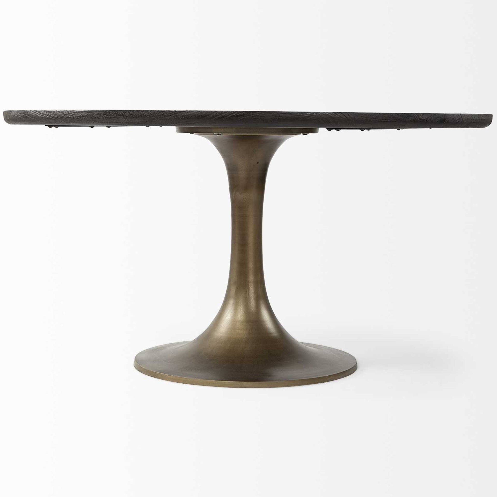 54 Round Gold Pedestal Dining Table, Solid Mango Wood Iron Base, Black & Gold Color, 380486