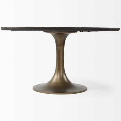 54 Round Gold Pedestal Dining Table, Solid Mango Wood Iron Base, Black & Gold Color, 380486