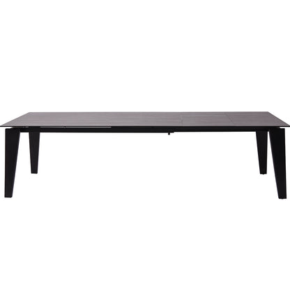 Theo | 10 Seater Dining Table, Adjustable Dining Table, Rectangular, Glass & Ceramic Top, Birch Wood Legs, DT1718-BLK Size: 71inW x 39inD x 30inH; Extended: 110inW x 39inD x 30inH Weight: 152lb; Shape: Rectangular Material: Top: Glass & Ceramic; Legs: Birch Wood Seating Capacity: Seats 8-10 people; Color: Black Color