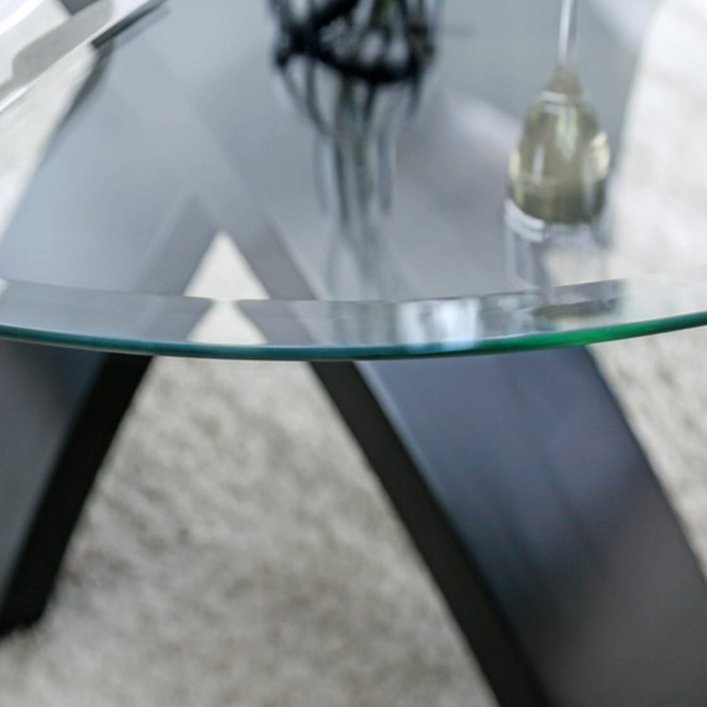 Hazmina | 52 inch Round Glass Dining Table, Wood Base, 4 Seater, IDF-3393RT
