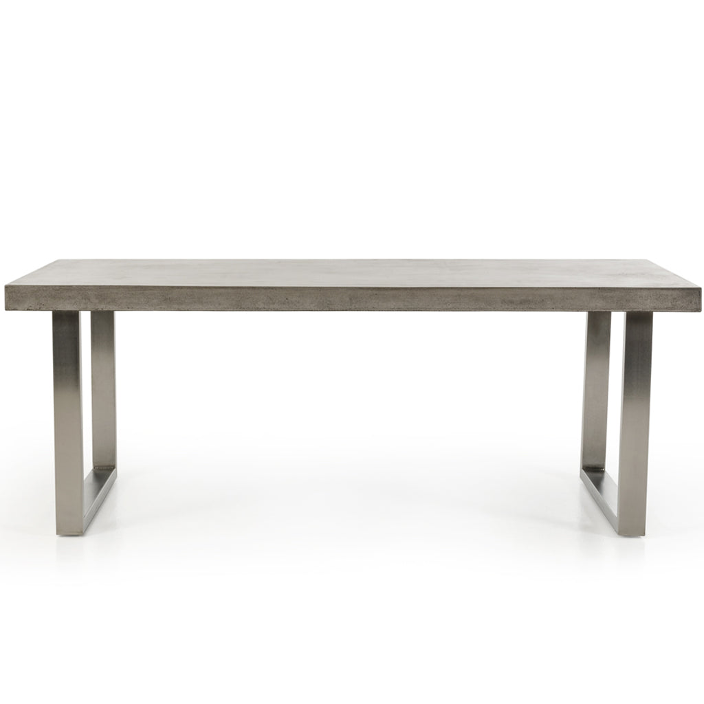 Light Gray Concrete Dining Table For 8, Rectangular, Stainless Steel Base, 689805030179 Brand: Homeroots, Size: 79inW x  39inD x  30inH, Weight: 156lb, Shape: Rectangular, Material: Top: Concrete, Legs: Stainless Steel, Seating Capacity: Seats 6-8 people ,Color: Light Grey