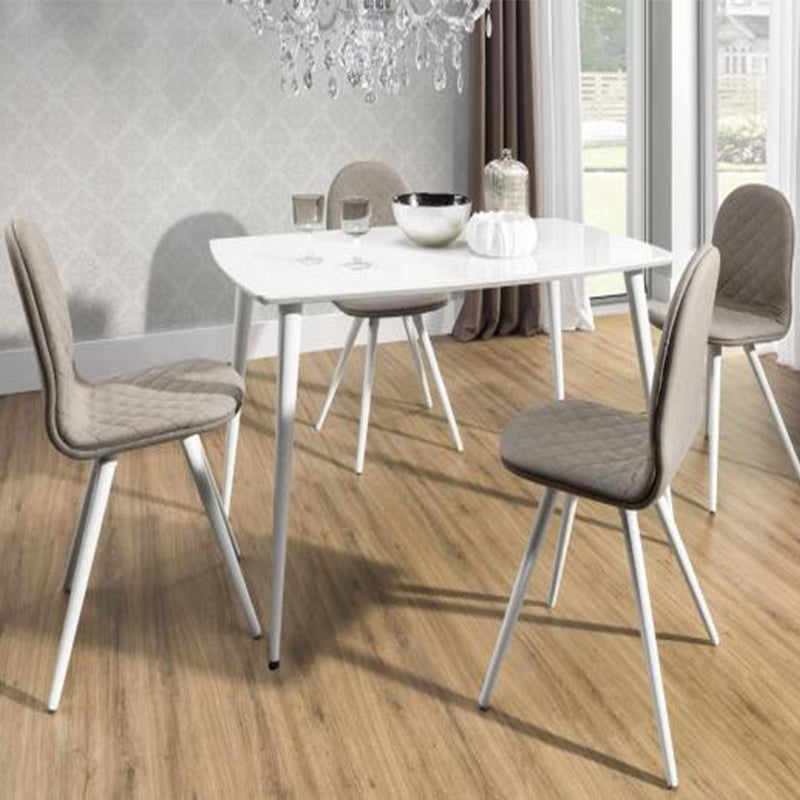 Essai | Dining Table With Rounded Corners, Rectangular, Glass & Wood, DT0006 Brand: Maxima House Size: 47.24inW x  31.5inD x  30.3inH, Weight: 61.7lb Shape: Rectangular, Material: Top: Tempered Glass, Base: Beech Wood,  Seating Capacity: Seats 4-6 people, Color: White