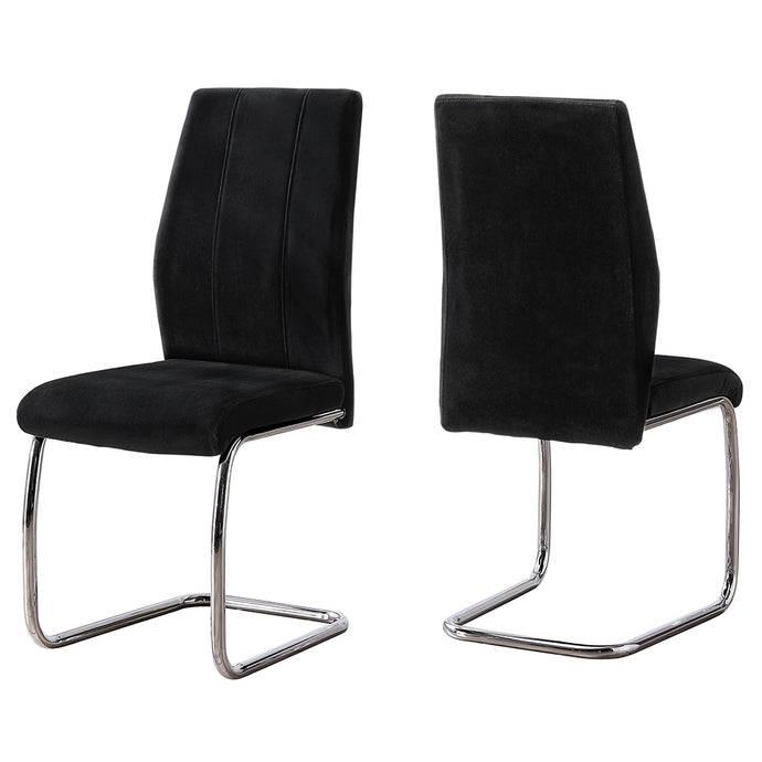 Set of 2 Dining Chairs, Black Velvet, Chrome Frame