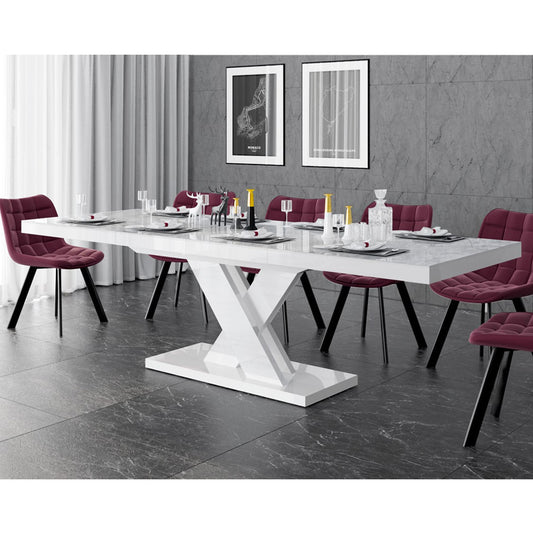 63"-101" Xenna | Marble Like Double Leaf Extension Table, 10 Seater, HU0075