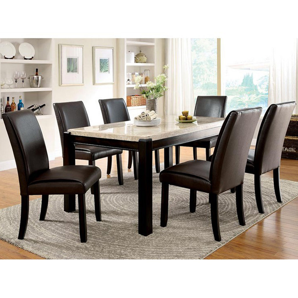 64" Rumie | Rectangle Marble Dining Table, Wooden Base, 6 Seater, IDF-3823T