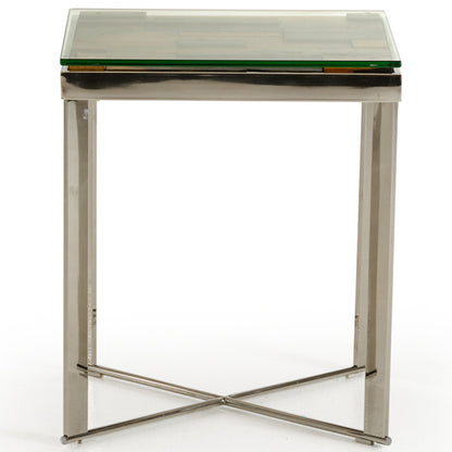 Mosaic Wood End Table, Glass Top, Stainless Steel Frame, 283176