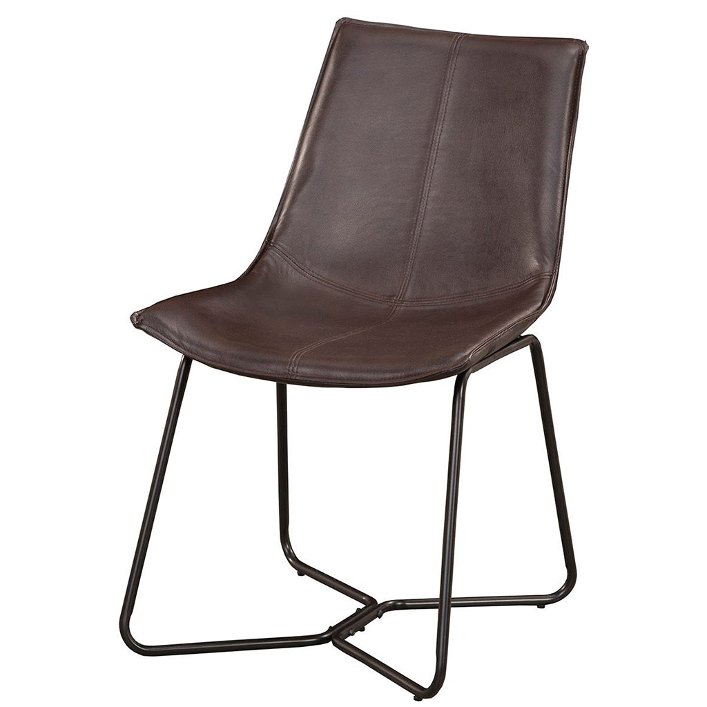 Dining Chair, Set of 2, Dark Brown Color, Upholstered, Bonded Leather with Metal Legs, 1968-03, Brand: Alpine Furniture, Size: 25inW x 19.5inD x 33.5inH, Seat height:  17.5in/ 44.5cm, Material: Bonded Leather with Metal Legs, Color: Dark Brown Color