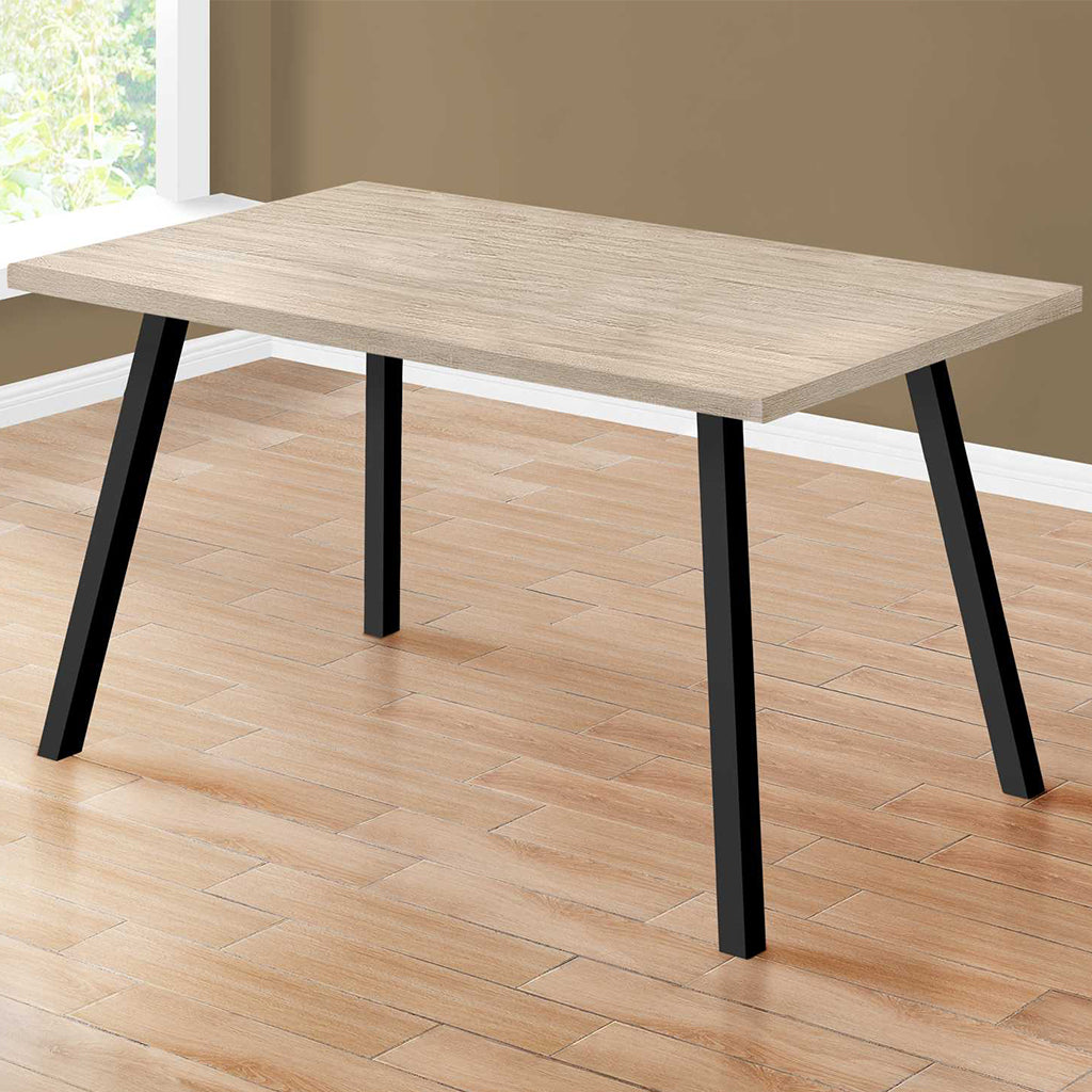 Rectangular Reclaimed Wood Top, Metal Legs Dining Table, Taupe, 4512839526089 Brand: Homeroots, Size: 60inW x  36inD x  31inH, Weight: 57lb, Shape: Rectangular, Material: Top: Reclaimed Wood, Legs: Metal, Seating Capacity: Seats 4-6 people, Color: Top:  Taupe, Base: Black