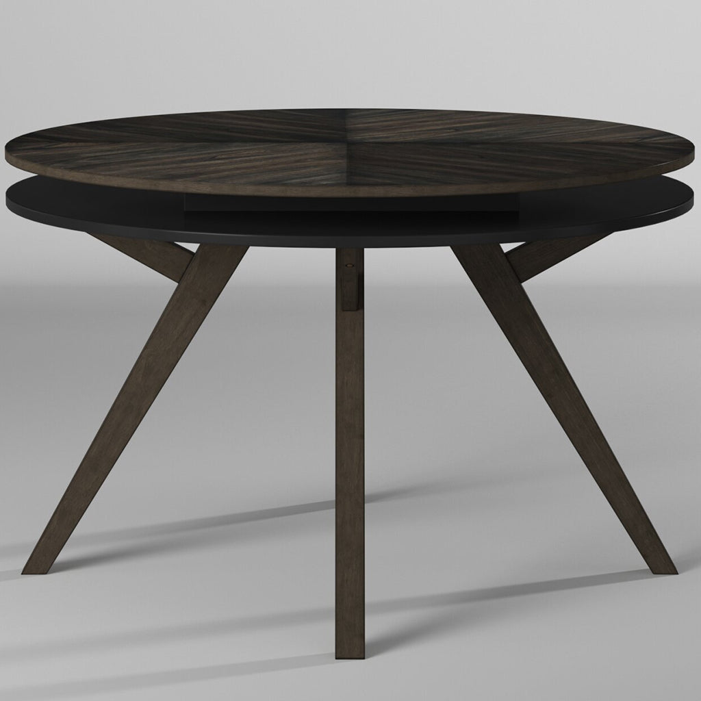 Lennox Round Table With Storage, Round Dining Table For 4, Contemporary Table, Rubberwood, Mindi Veneer, 5164-03 Brand: Alpine Furniture; Size: 47.5inW x 47.5inD x 30inH Weight: 104lb; Shape: Round; Material: Rubberwood Solids & Mindi Veneer Seating Capacity: Seats 2-4 people; Color: Dark Tobacco