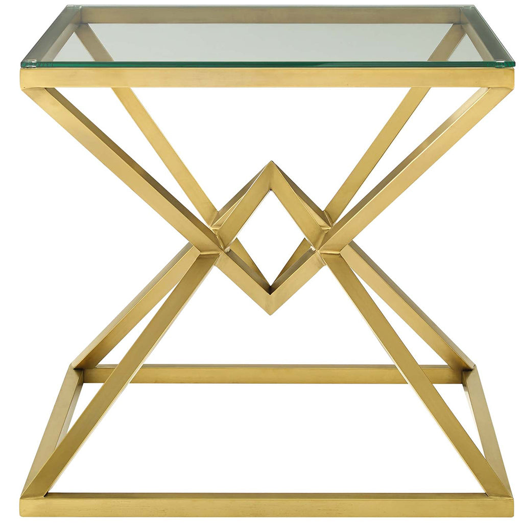 Point | Square Gold Base Glass Top End Table, EEI-3611-GLD