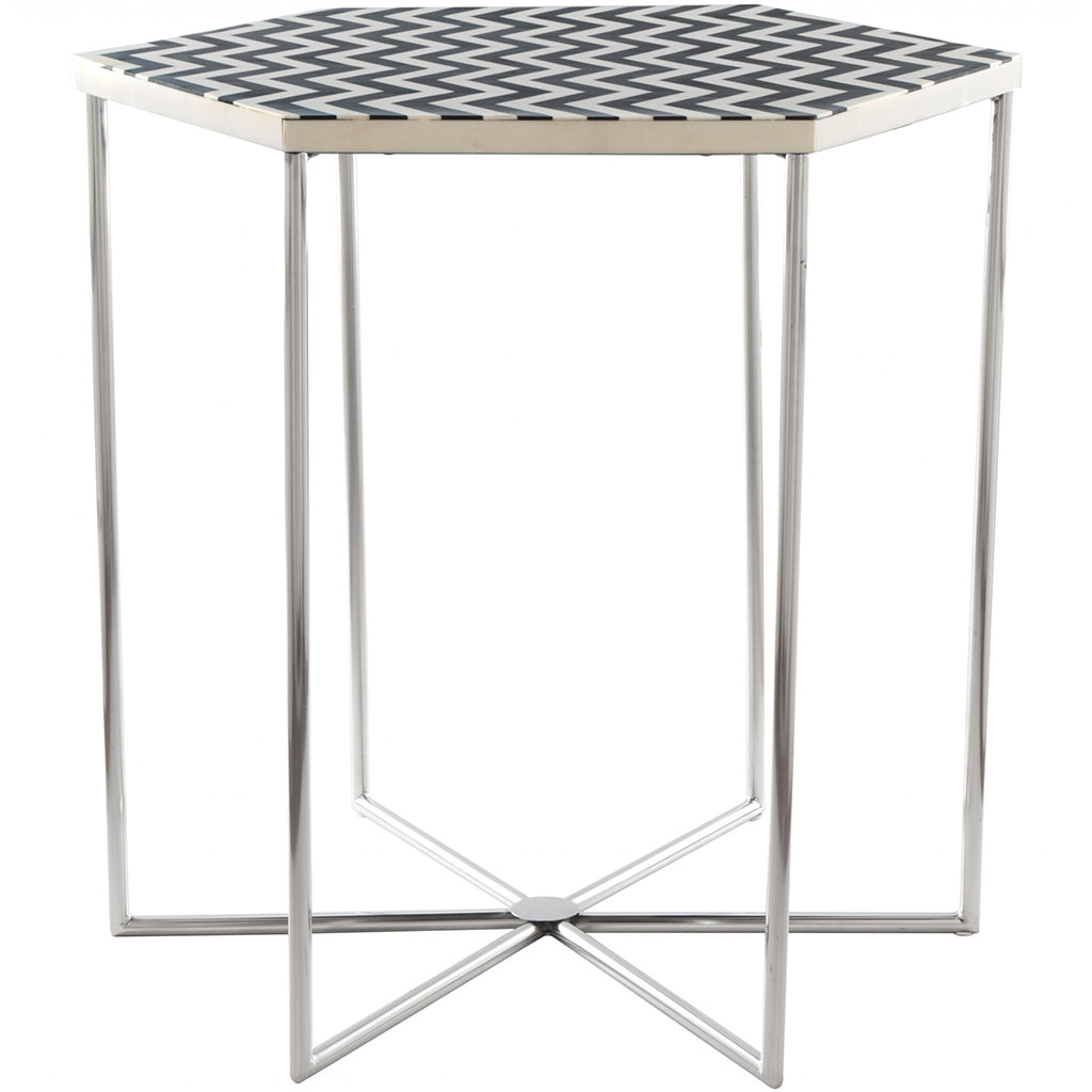 Forma | Black and White Metal End Table, Octagonal, Stainless Steel, 394588