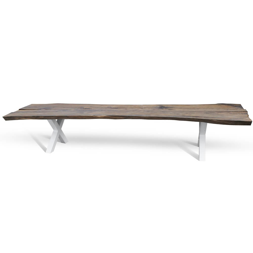 Ligram | Narrow Live Edge Dining Table, Solid Oak Wood, Metal Legs, 14 Seater, SCANDI062