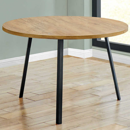 47" Wood Round Dining Table, Reclaimed Wood, Metal Legs, 4 Seater, 4512822897974 Brand: Homeroots, Size: 47.25inW x 47.25inD x 29.5inH, Weight: 48lb, Shape: Round, Material: Top: Reclaimed Wood, Legs: Metal, Seating Capacity: Seats 2-4 people, Color: Top: Natural Wood Color, Base: Black