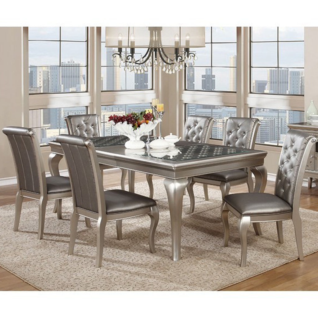 84" Polara | Rectangular Cabriole Leg Table, Glass Top, Champagne, IDF-3219T-66