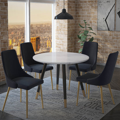 Emery | MCM Round Dining Table, MDF Top, Metal Legs, 4 Seater, 201-294RND-WT