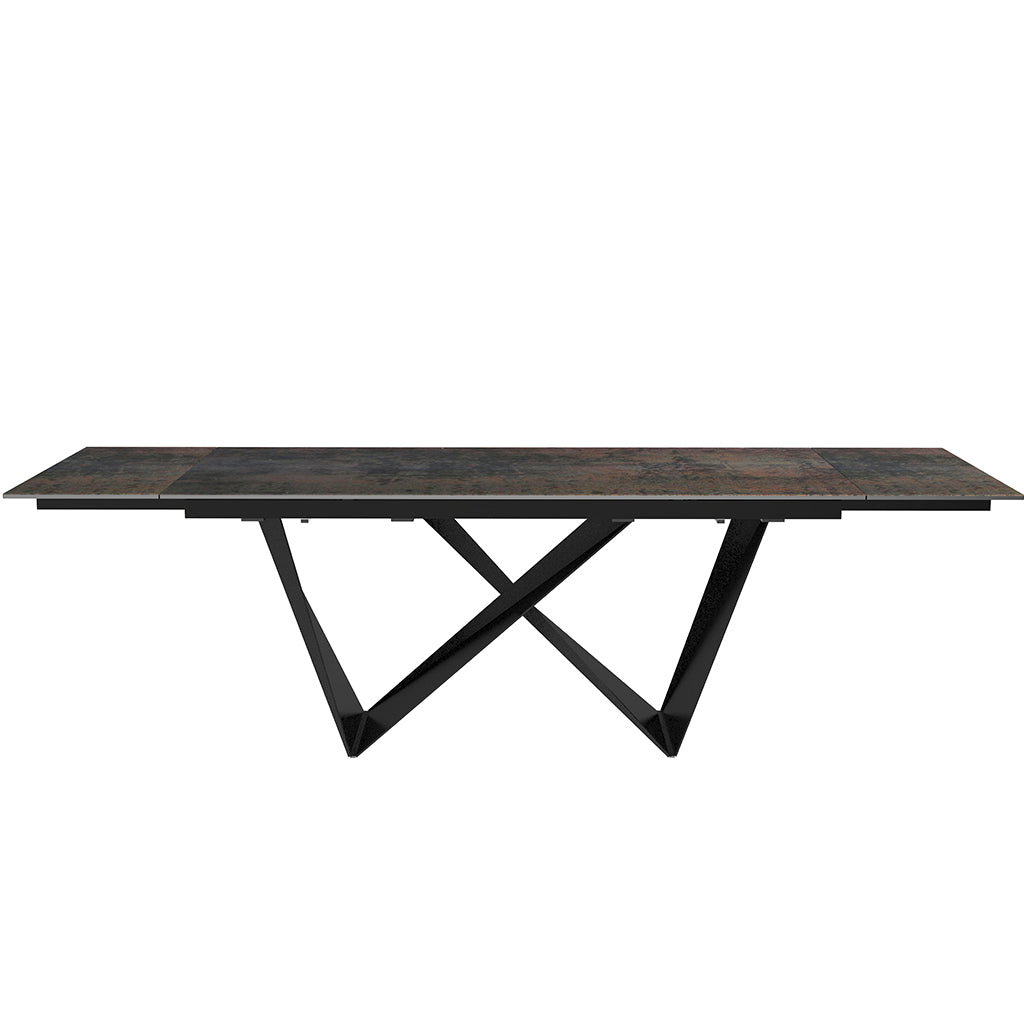 Jack | Luxury Dining Room Table, Matte Black Dining Table, DT1635E-BLK Extendable elegant matte black dining table. Free shipping from warehouse in USA. Brand: Whiteline Modern Living Size: 71/102inW x 35inD x 30inH; Weight: 301lb; Shape: Rectangular Material: Top: Glass & Ceramic; Base: Matte Black Powder Coated Metal Seating Capacity: Seats 6-8 people; Color: Matte Black