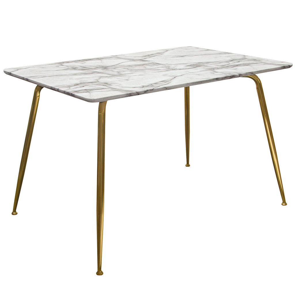 47" x 32" Chance Dining Table, Faux Marble Top, Metal Base, 4 Seater