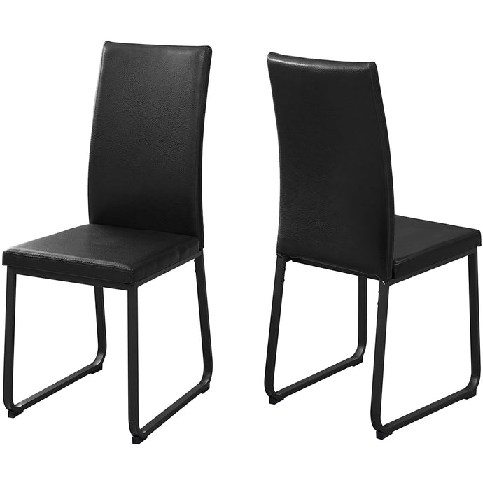 Set of 2 Dining Chairs, Black Faux Leather, Metal Frame