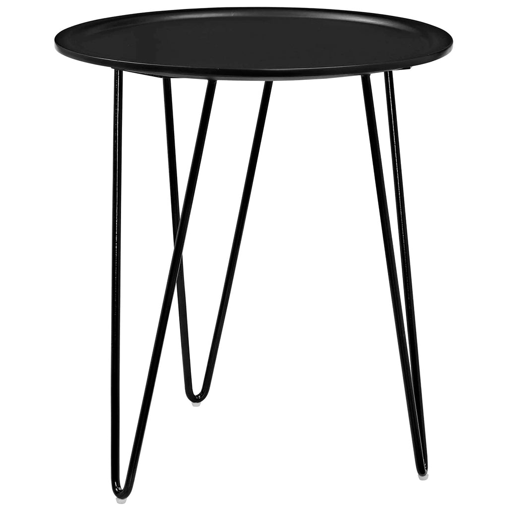 Digress | Simple Black Round End Table, Fiberboard Top, Steel Hairpin Legs, EEI-2677-BLK