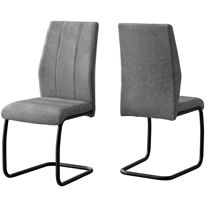 Set of 2 Dining Chairs, Gray Fabric, Black Metal Frame